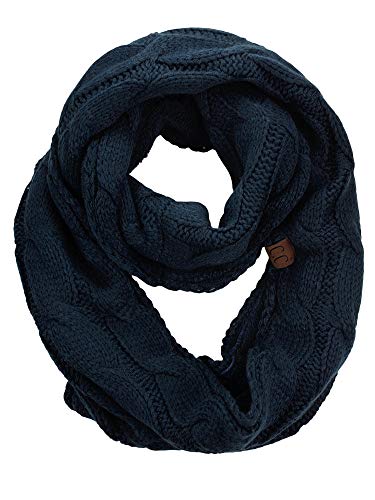 C.C Women's Winter Cable Knit Sherpa Lined Warm Infinity Pullover Scarf - color: Navy
