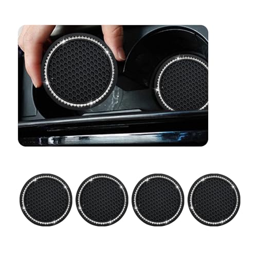 Dickno 4 PCS Bling Car Cup Coaster, 2.75 Inch Crystal Rhinestone Auto Cup Holder Insert Coaster, Anti-Slip Durable Car Drink Cup Mat, Universal Vehicle Interior Decor Accessories (Black & White) - color: Black+white, size: 4 PCS