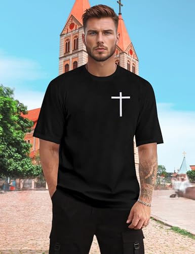 Christian Jesus Faith Shirts for Men Religious Cross Bible Verse T-Shirt - color: Black, size: Medium