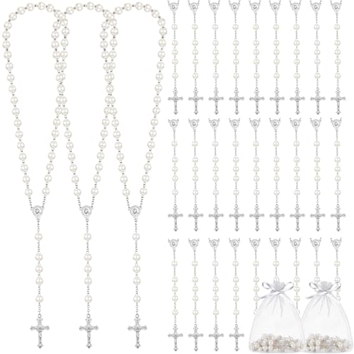 ROCEEI 24 Set Catholic Rosary Bead Bulk 8mm Glass Pearl Beads - color: White