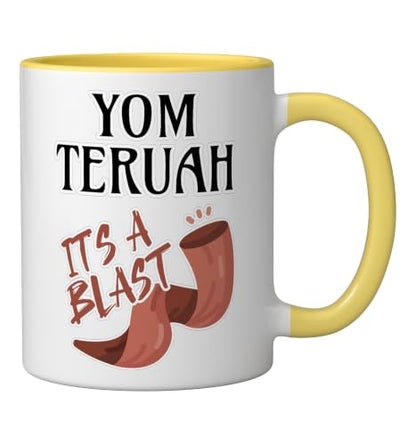Yom Teruah It's a Bang Ceramic Mug, Yellow/White - color: Yellow/White, size: 11 Ounces