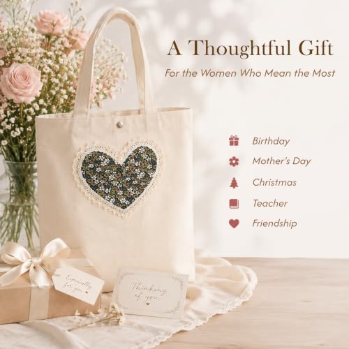 Christian Tote Bag Gift for Women, Canvas Bible Bag Handmade Floral Cross - color: Cream-brown Daisies Love