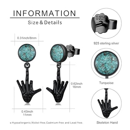 Black Dangle Drop Earrings 925 Sterling Silver Turquoise Earrings Jewelry Gifts for Women Men - style: Skeleton Hand