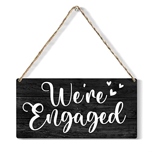 We're Engaged Wood Sign Rustic Wedding Proposal Wooden Hanging Plaque for Home Wedding Wall Art Decoration 6 x 12 Inches Present - color: We're Engaged