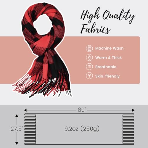 Clothirily Womens Winter Scarf, Oversized Long Blanket Plaid Shawl Wrap - color: Red Black Plaid