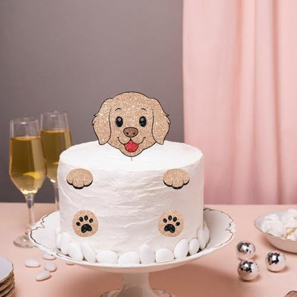 Puppy Dog Cake Topper, Dog Birthday Cake Decor, Brown Glitter Golden Retriever Paw Cake Topper for Boy, Pet Themed Birthday/Adoption Day Party Decoration - style: Puppy Dog