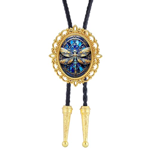 GelConnie Gothic Bolo Tie for Men Women 3D Art Western Cowboy Necktie - color: Dragonfly Bolo Tie-no Luminous