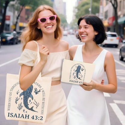 Whale Shark Makeup Bag Canvas Tote Bag Gifts for Women Friend Birthday Beach Shopping Appreciation Christmas - color: Isaiah 385
