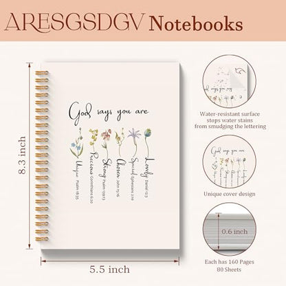 Christian Prayer Journal for Women, Bible Notebooks for Note Taking, Christian Gifts for Women, God Says You Are Bible Verse Scripture Spiral Notebook 5.5x8.3 Inch - color: God says
