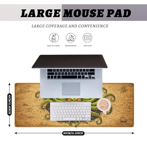 Octopus Monster Mouse Pad Cthulhu Dark Sea Pirate Fantasy Mousepad Extended Large Laptop Keyboard Non-Slip Rubber Base with Stitched Edges for Home 31.5x11.8 Inch - color: Octopus Monster, size: 31.5" x 11.8"