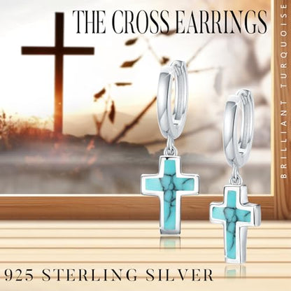 Opal Cross Stud Earrings, 925 Sterling Silver Hypoallergenic Stud Earrings - style: Dangle Cross