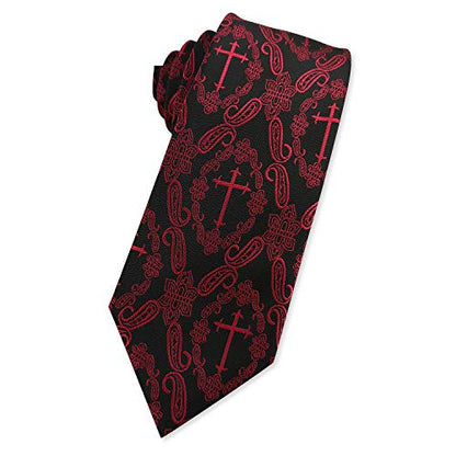 KOOELLE Men's Necktie Novelty Cross Paisley Pattern Tie - color: Red & Black