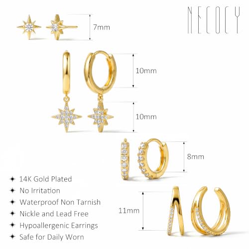Small 4Pcs 14K Gold Huggie Hoop Earrings Sets for Women Non Tarnish - style: Gold&Style1