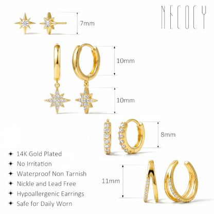 Small 4Pcs 14K Gold Huggie Hoop Earrings Sets for Women Non Tarnish - style: Gold&Style1