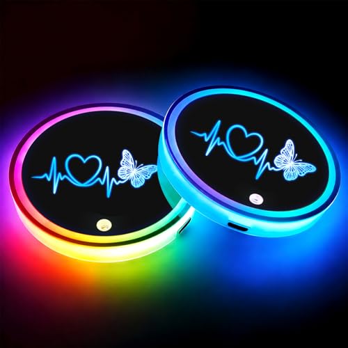 ECG Butterfly Car LED Cup Holder Lights Vibration Sensor Cups Coasters - color: Ecg Butterfly