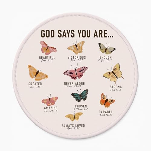 Christian Butterfly Mouse Pad for Women, Bible Verse Girly Mouse Pads for Desk, Cute Office Butterfly Desk Accessories for Work, God Says You are, Girly Office Decor 8.7x8.7 Inch - color: Faith Butterflies