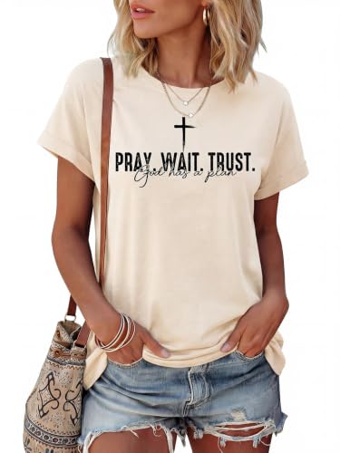 Christian Shirts for Women Religious Tshirts Faith Jesus Graphic Tee Tops - color: Beige, size: Small