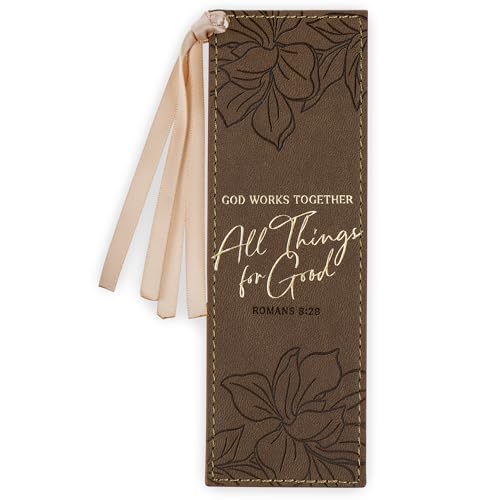 Christian Art Gifts Faux Leather Scripture Bookmark: All Things for Good - color: Brown Floral/All Things