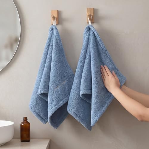 REDKISS Blue Hand Towels, Soft & Absorbent 100% Cotton for Bathroom, Kitchen & Guest Use, 14" x 31", 2-Pack - color: Blue