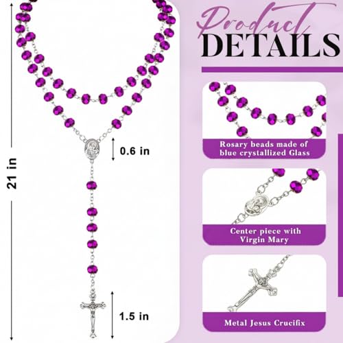 ROCEEI 12/24 Set Catholic Rosary Beads Necklace Bulk - color: Purple