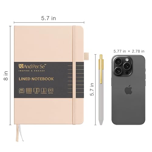 &And Per Se Lined Journal and Pen Set, A5 Leather Hardcover Notebook with Pen & Stationary Set, 160 Pages 100GSM Thick Ruled Paper Journal for Business Work Writing (Light Apricot) - color: Light Apricot