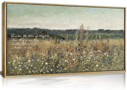 Extra Large Framed Rustic Wildflower Wall Art,Christian Bible Verse Art - color: Wildflower Bible Verse, size: 24"L x 48"W