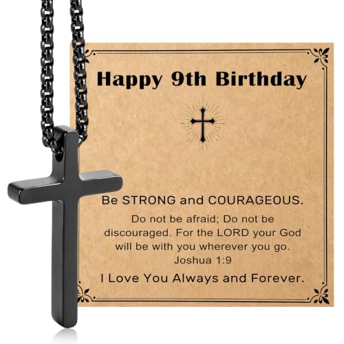 NZKNP Cross Necklace for Boy Teen Men, Birthday Gifts for Boys 8-14 - color: Balck, 9th