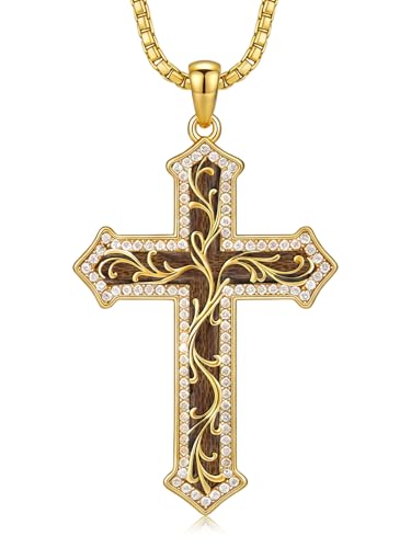 Filigree Cross Necklace 14K Gold Plated Pendant Religious Christian Jewelry Gifts for Women Mom