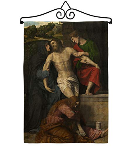 Pietà Burlap Garden Flag Set Wall Hanger Religious Faith Hope Grace Peace Dove Christian Religion Easter House Decoration Banner Small Yard Gift Double-Sided, Made in USA