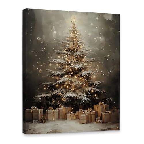 KSDUT Vintage Christmas Tree Canvas Wall Art Decor - Retro Winter Holiday Xmas Artwork Canvas Frame Hanging Prints, Dark Moody Christmas Wall Decor for Home Farmhouse Bedroom Decorations 11"x14" - color: Christmas-26