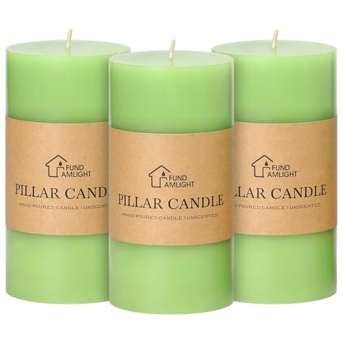 3x6 Inch Green Pillar Candles Set of 3 - Spring Easter St. Patrick's Day Green Candles - Decorative Unscented Pillar Candle, Long Burning Dripless Smokeless Large Pillar Candles for Wedding Decor - color: Green, size: 3x6