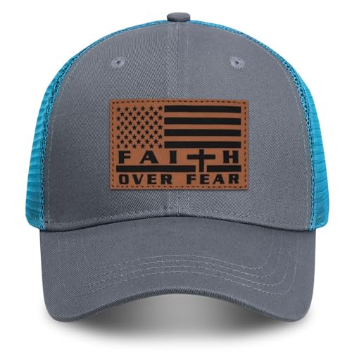 Jesus Hat Christian Gifts for Men American Flag Hats Faith Over Fear Hat Fathers Day Christmas Birthday Gifts for Friend - color: Grey-1
