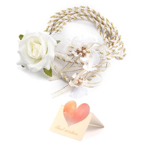 Lazo para Boda Set, Wedding Lasso Traditional Catholic Ceremony Cord with Lazo de Bodas para los Novios - color: White