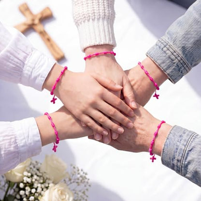 Yinkin St Benedict Medal Rosary Bracelet Bulk Adjustable - color: Pink
