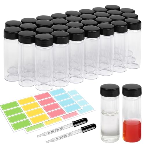 1OZ Clear Glass Vials with Lids 40pcs Small Bottle with Droppers & Lables - size: 30ml 40pcs