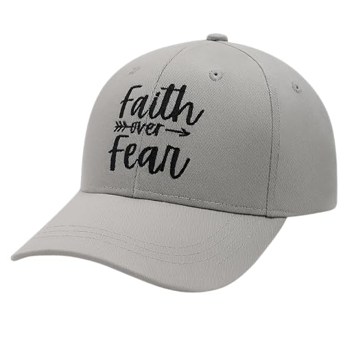Faith Over Fear Christian Hats, Embroidered Baseball Caps for Adults - color: Gray Black