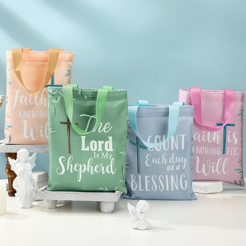 Shinylin 24 Pcs Christian Tote Bags for Women Bible Verse Canvas 4 Colors