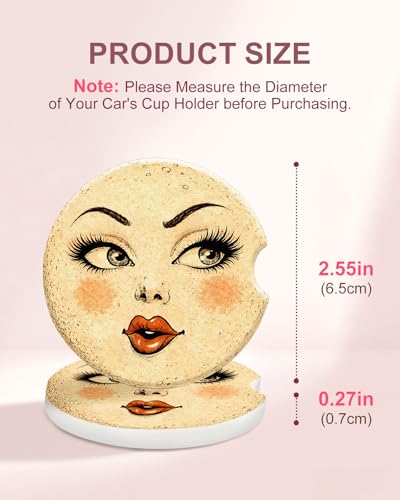 Swooflia 2 Pack Absorbent Ceramic Car Coasters for Women - color: Moon Beauty