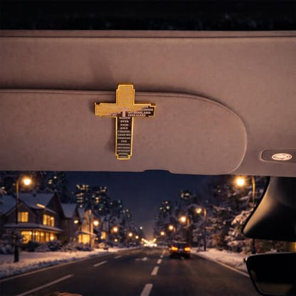 Christian Visor Clip Cross for Car, Drive Safe Religious Accessories, Gold - color: Gold