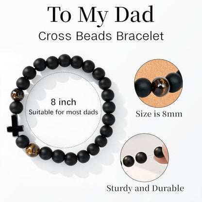 Lamyba Dad Husband Bracelets from Daughter Wife, Father Gifts for Men, Cross Beads Bracelet Fathers Birthday Gifts for Him - style: Dad Bracelet