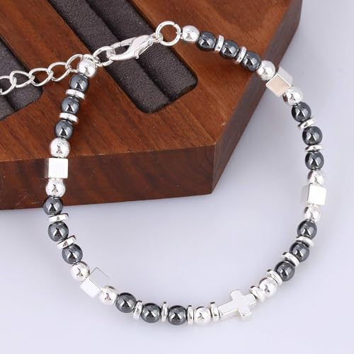 Beaded Bracelets for Women, Inspirational Natural Gemstone Bracelets Graduation Mothers Day Christmas Birthday Gifts for Mom, Daughter, Granddaughter, Wife, Sister, Best Friend - color: Black Onyx, style: Cross