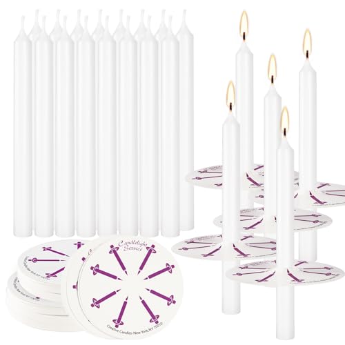 200 White Taper Candles with Drip Protectors Smokeless and Unscented 4.7'' H X 0.47'' D- Handheld Drip Guard,Church for Prayers, Vigil,Memorial Services, Religion,Shabbat, Prayer Candles - color: White, size: 5Inch
