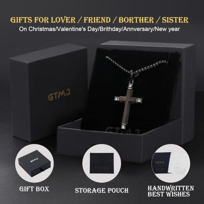 Wooden Cross Necklace for Men with Stainless Steel Adjustable Chain 24-26in, Christian Wood Crucifix Pendant Gift for Him - style: Ebony5