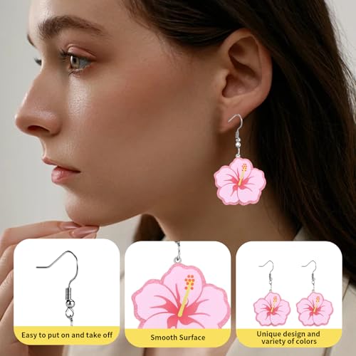 Christian Statement Earrings for Women, Acrylic Dangle Earrings, Lightweight Comfortable, Non Tarnish Hooks, Faith Jewelry, Religious Gift for Women - color: Cute Hibiscus Flower