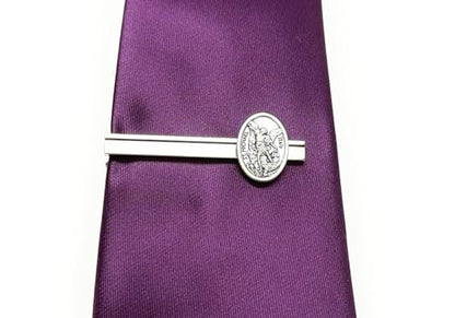 Saint Michael Silver Tie Clip – Archangel Michael Religious Tie Bar for Men, Catholic Christian Gift