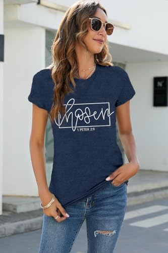 Women's Christian Shirt Christ Chosen T-Shirts Bible Verse Tee Tops - color: Blue, size: Medium