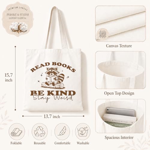 Reading Canvas Tote Bag, Read Books Be Kind Stay Weird, Cute Aesthetic Reading Accessories, Book Lovers Readers Gifts, Aesthetic Canvas Tote Bags, and Useful Gifts for Book Lovers - color: Style 16