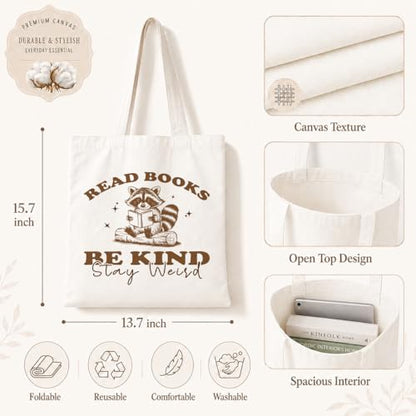 Reading Canvas Tote Bag, Read Books Be Kind Stay Weird, Cute Aesthetic Reading Accessories, Book Lovers Readers Gifts, Aesthetic Canvas Tote Bags, and Useful Gifts for Book Lovers - color: Style 16