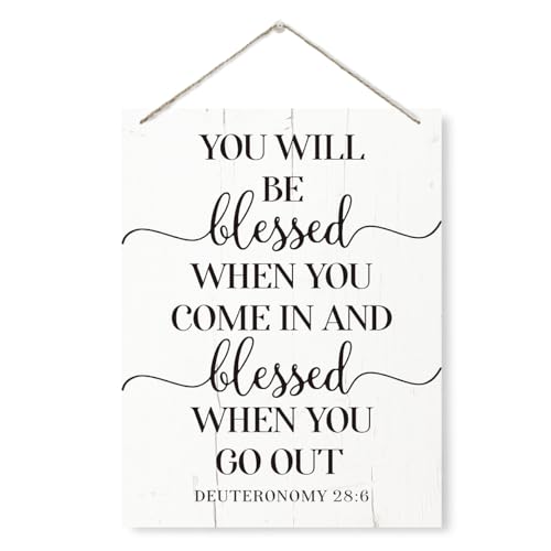 Religious Decor Sign, You will Be Blessed When You Come In Sign, Rustic Wooden Hanging Plaque Sign, Christian Decor, Farmhouse Decor for Front Door, Door Hanger, Bible Verse Deuteronomy 28:6 Sign - color: Color 04