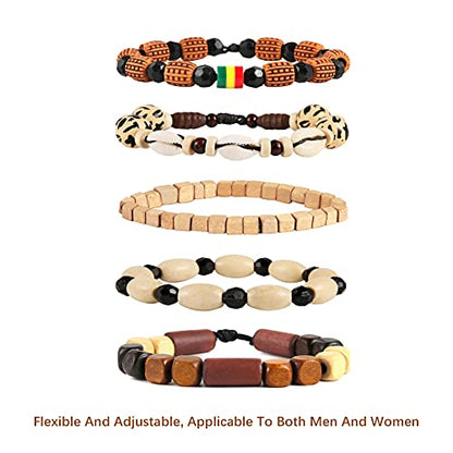 HZMAN Handmade Hemp Cords Wood Beads Leather Bracelets for Men Women - style: Shell Conch